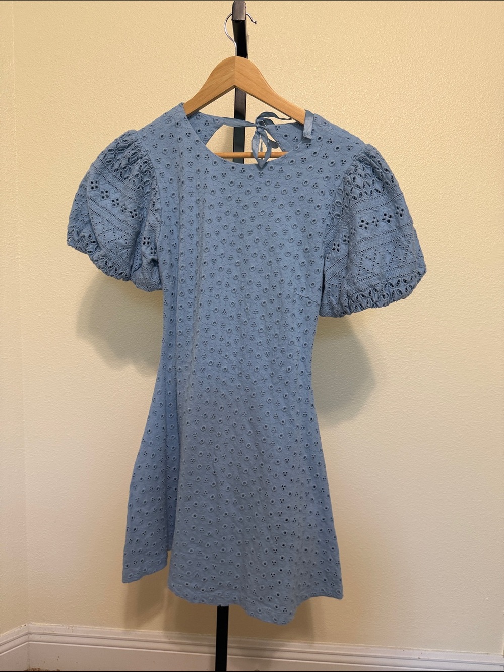 Free people 💗Light Blue Eyelet Puff-Sleeve Mini Dress